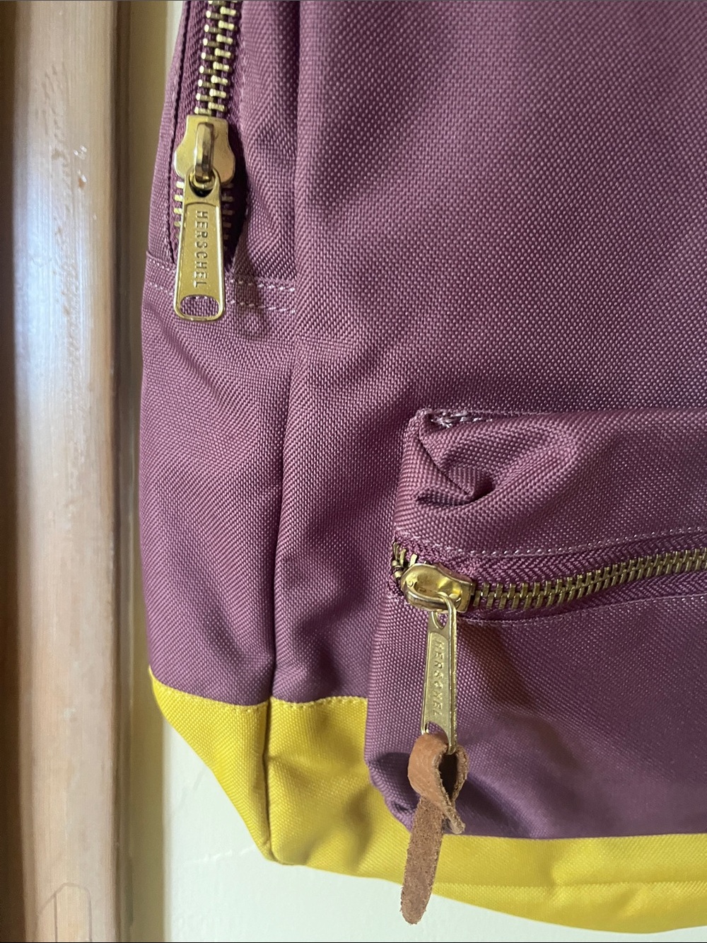 Herschel Supply Company Two-Tone Maroon and Mustard Backpack - Picture 3 of 6